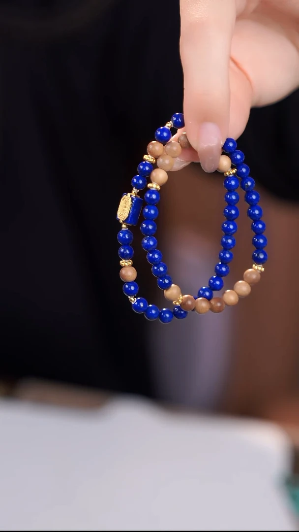 银S925镶嵌青金石手链@