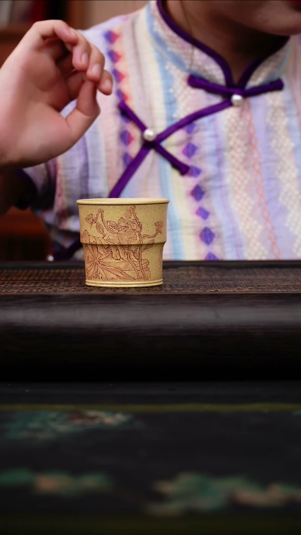 茶壶紫砂本山绿 主人杯 刻绘