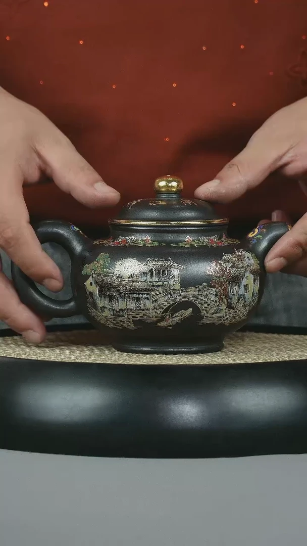 茶壶紫砂 原矿石黄 掇只 江南水乡