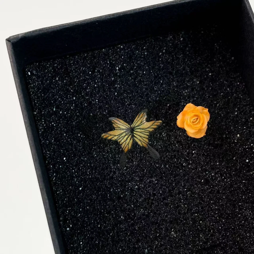 卡柒 非金属树脂耳饰 早秋落日蝴蝶玫瑰花耳钉时尚小众设计感耳饰