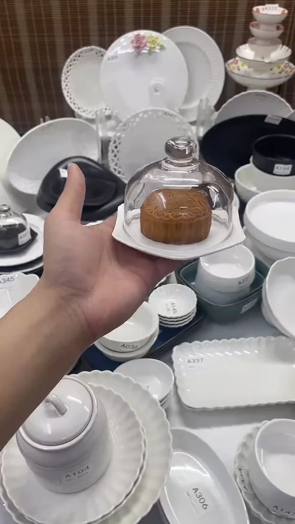 瓷小蛋糕盘带盖1套（纯白）