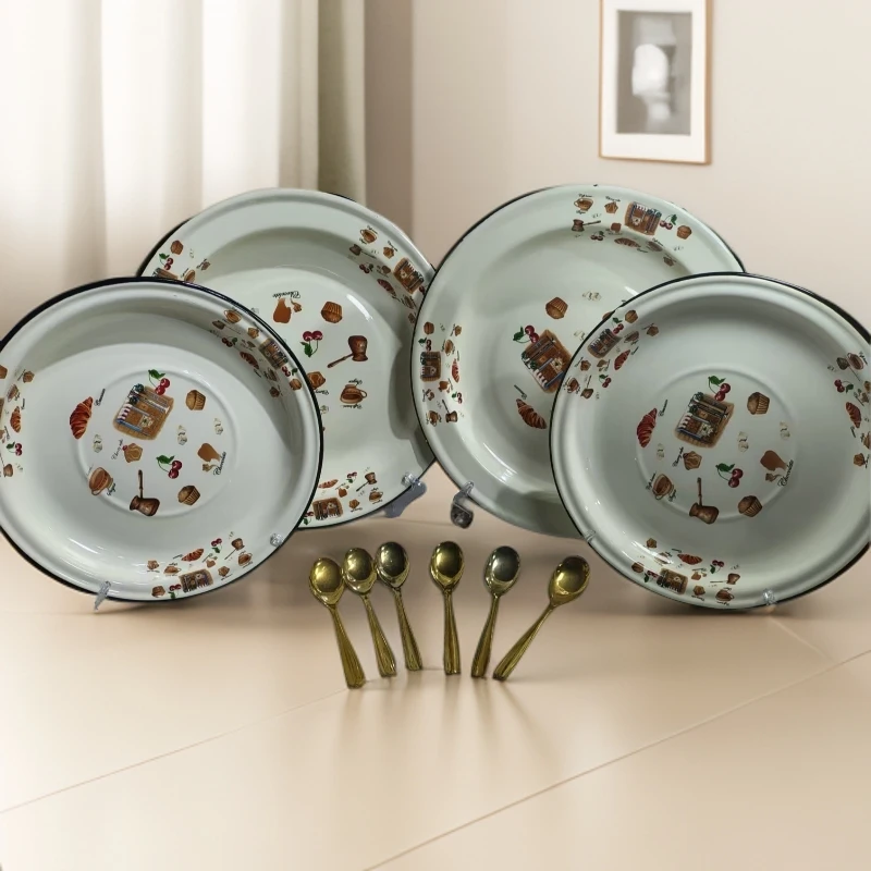 进口美式可爱创意饺子盘圆形盘碟子卡通清新复古元素盘子家用家用