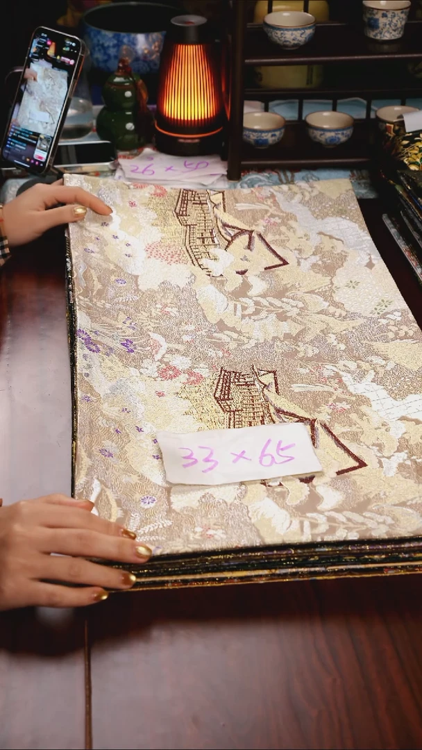 【西阵织亭台楼阁浅咖双面】中国风干泡织锦茶席33*65