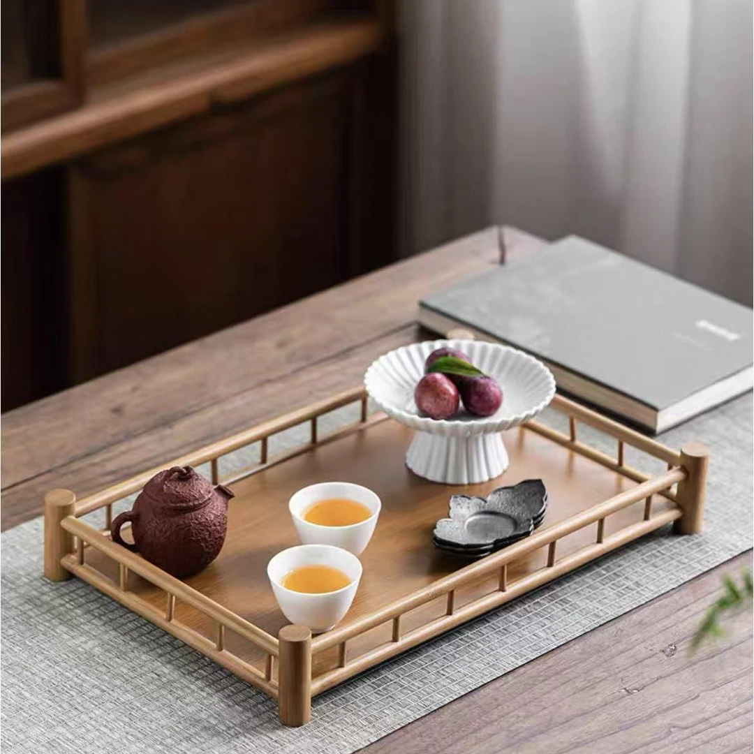 竹木工艺长方形新中式复古元素盘茶托日式竹制干泡盘