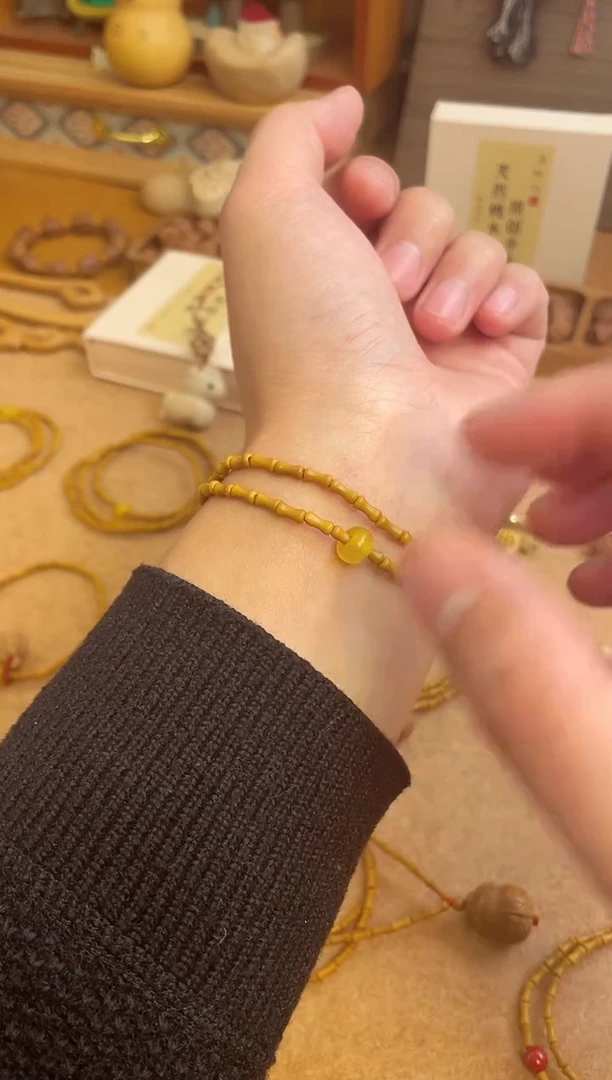 竹节手串一物一拍双圈圈加黄跑环素款