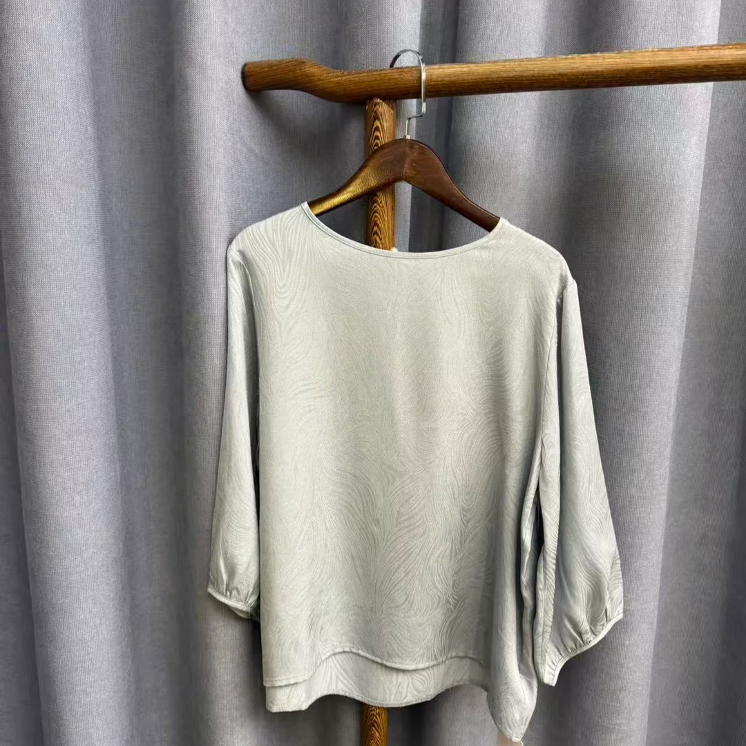 (瑕疵）2025秋季新款休闲时尚圆领桑蚕丝七分袖上衣女Z800