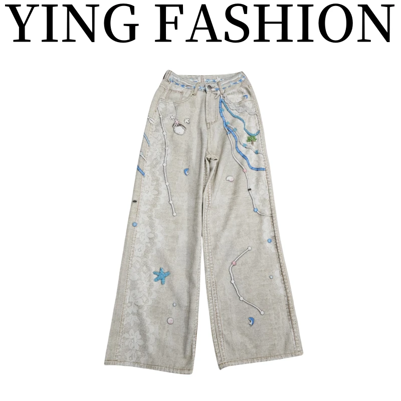 【YING FASHION】莹老板-时尚气质百搭星星牛仔裤 617