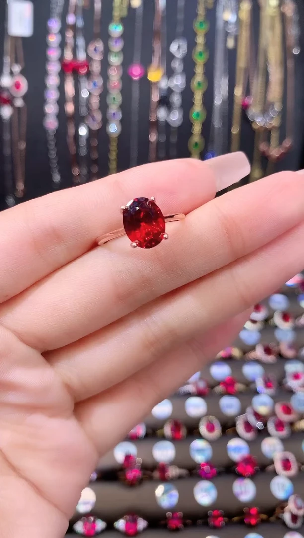 石榴石戒指银S925镶嵌玫瑰金810