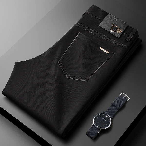 TXV冬季厚款保暖高弹力内里磨毛黑色牛仔裤男修身小直筒休闲裤男