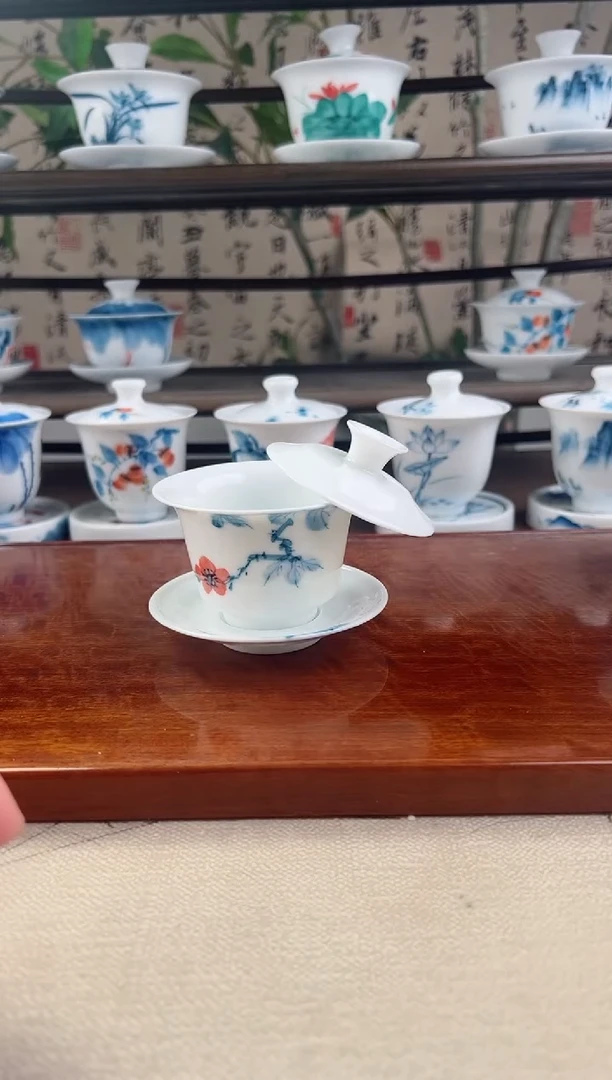 全品山茶花三才小马蹄盖碗