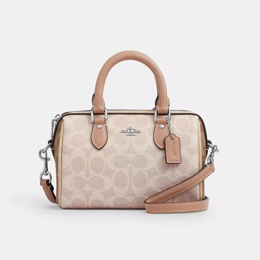 COACH NEW YORK/蔻驰ROWAN系列预售沙黄色灰褐色拼接迷你斜挎包