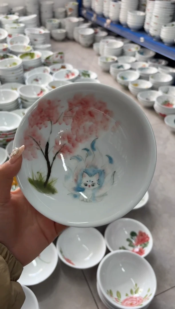 瓷片景德镇高温陶瓷食品级手绘釉中彩-壮壮碗