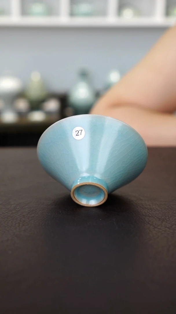 仿古天青釉27号斗笠盏微瑕简包-二