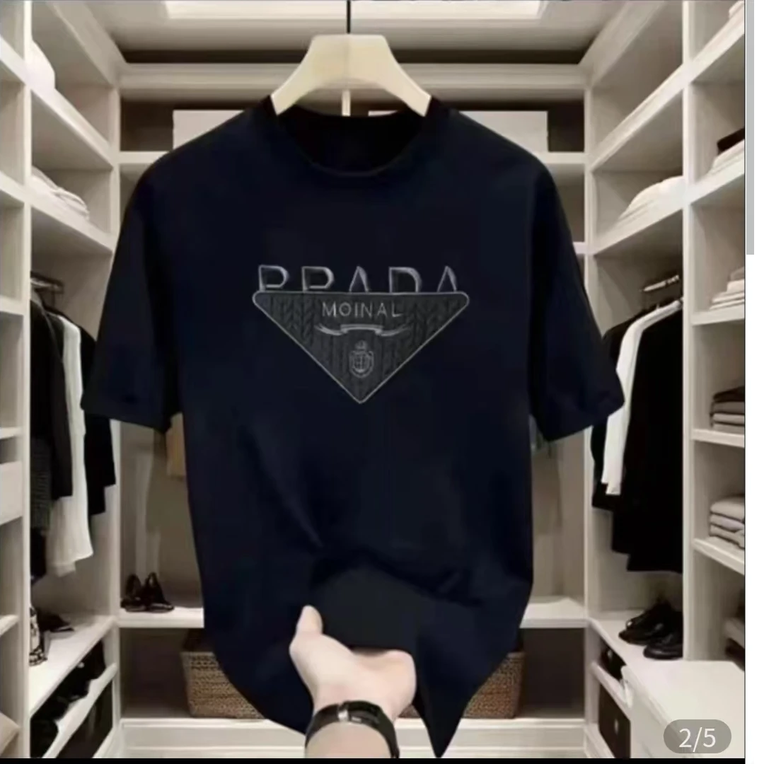 新款(F)轻奢百搭宽松时尚情侣T恤短袖男士白色黑色休闲夏季网红款