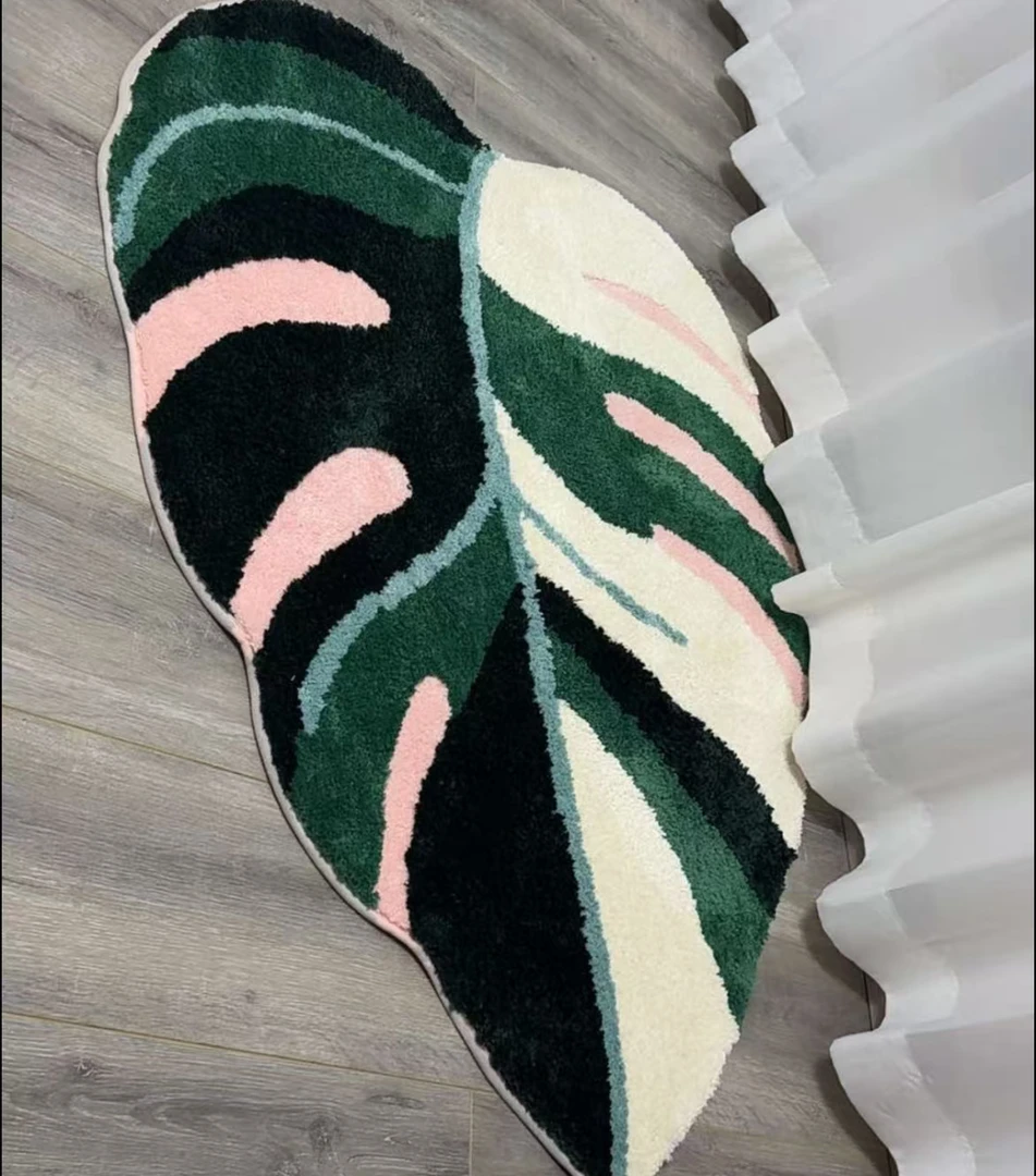 创意龟背叶地毯绿植风客厅卧室装饰毯防滑地垫