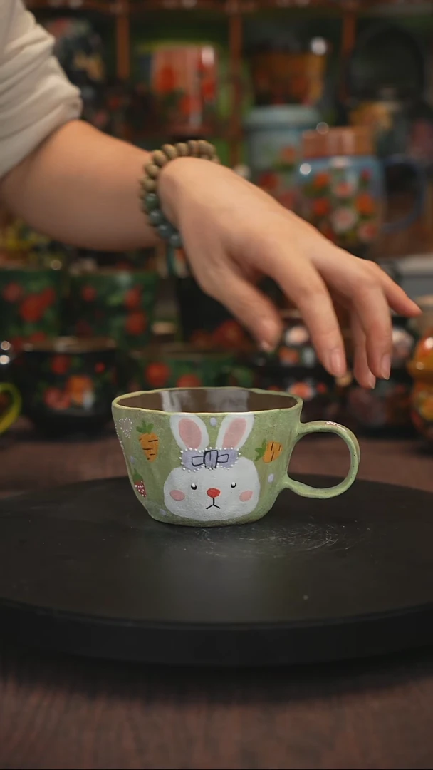 油画手绘釉下彩杯子