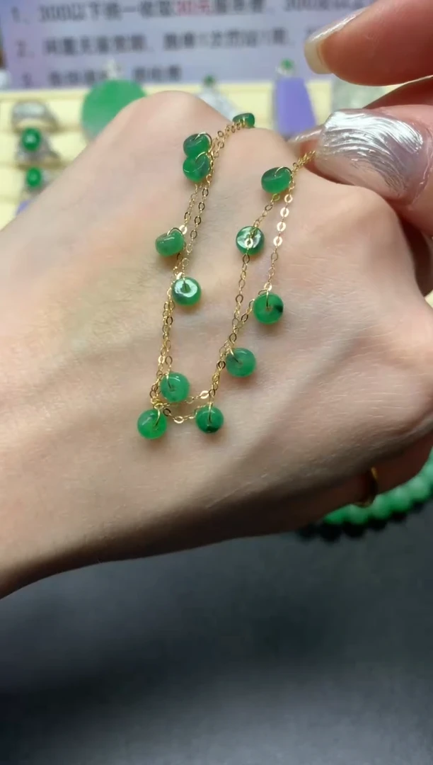 【闪购商品】翡翠手链18K金镶嵌手链|599