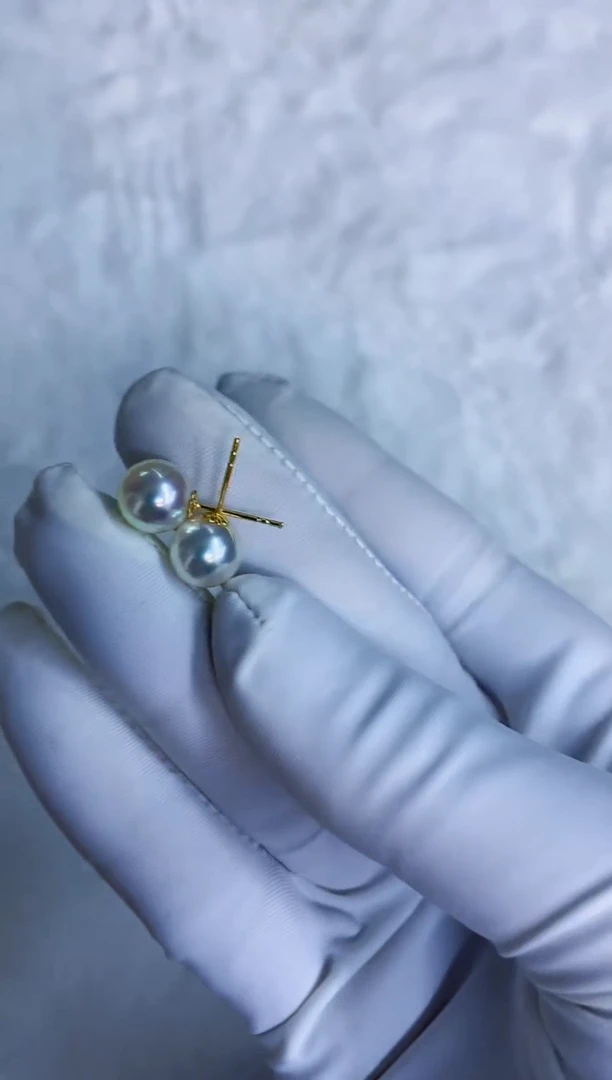 18K金镶嵌海水珍珠饰品8.5-9素钉定制