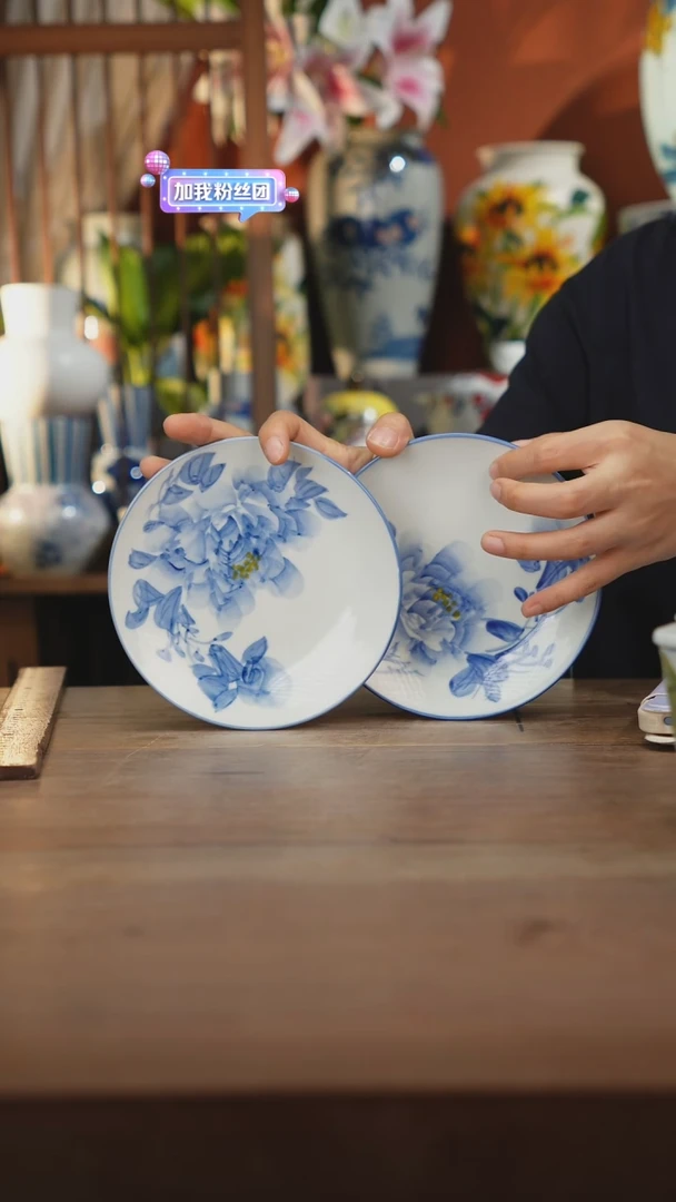 瓷片【简家甄选】景德镇设计师釉下手绘陶瓷餐具