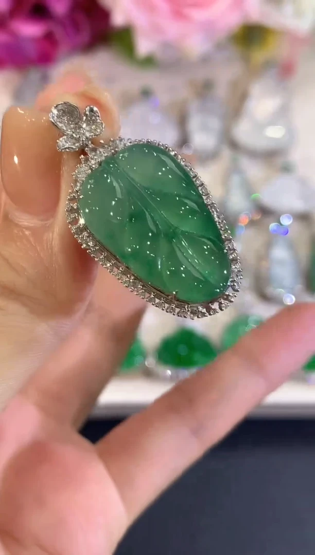 吊坠(不含链)18K金镶嵌翡翠q87