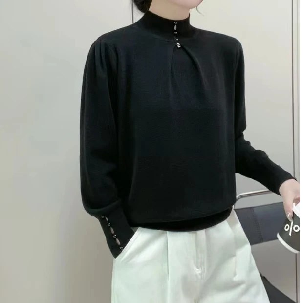 美红家  236半高领超细羊毛纯色针织衫