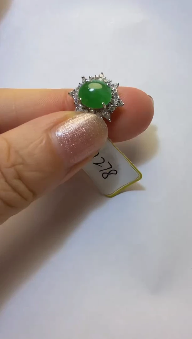 银S925镶嵌戒指翡翠银镶缅翡A货翡翠戒指