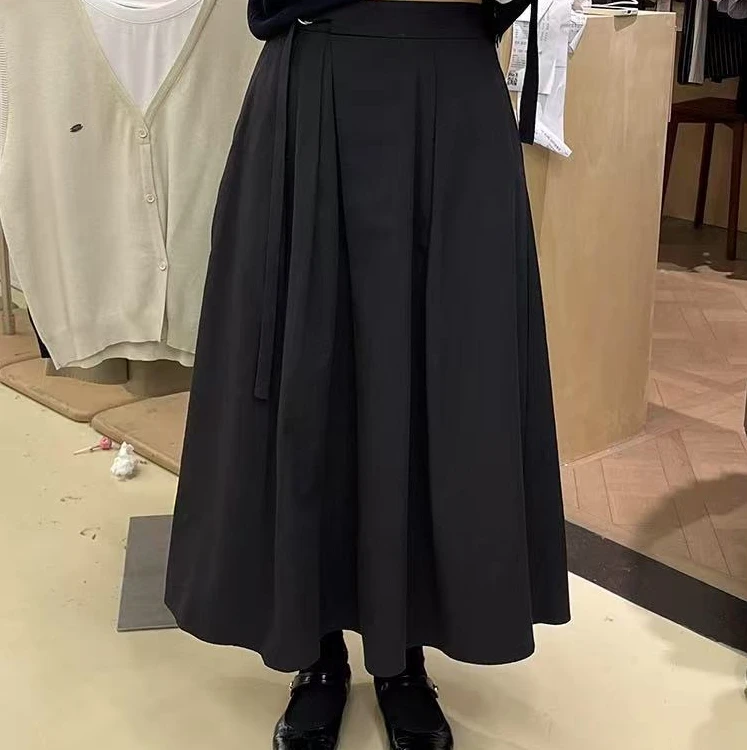 7618#半松紧腰可调节侧扣西装半身裙