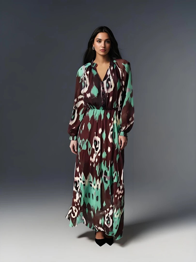 新疆包邮-A39#艾特莱斯三粒扣V领连衣裙冰丝通风女士时尚