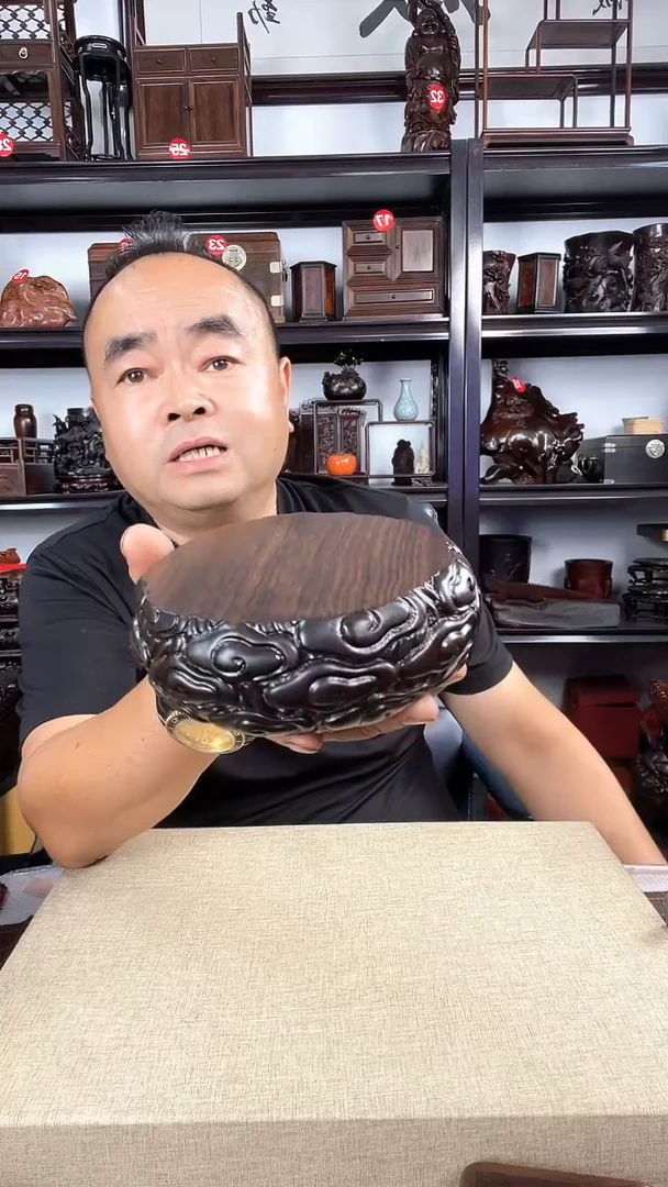 木云纹圆老李红木工艺品