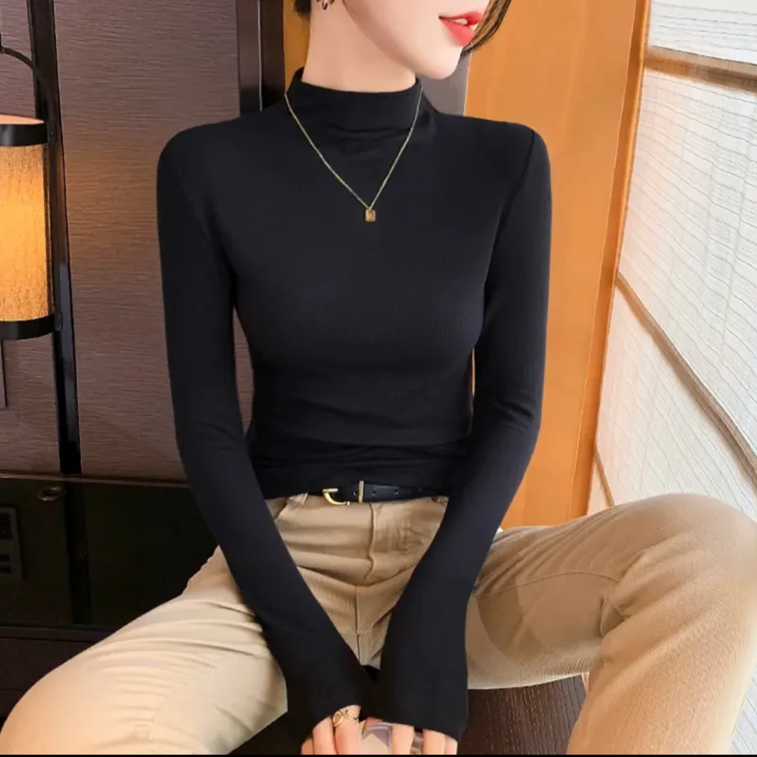 2026新款韩版莫代尔半高领打底衫女内搭显瘦百搭春秋冬季长袖上衣