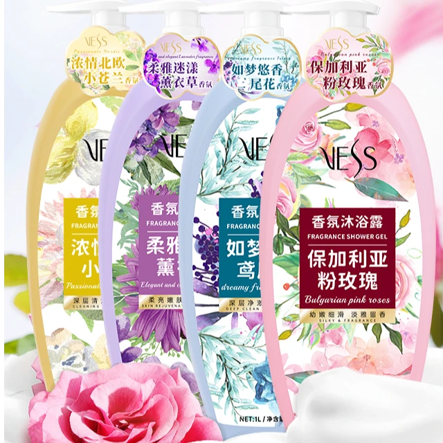 VESS/薇依诗优雅香氛花瓣沐浴露滋润保湿水润大容量玫瑰花香1L