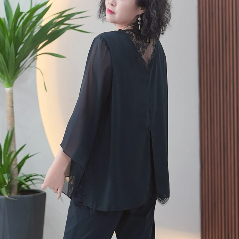 新款琉璃纱上衣双层水溶睫毛软蕾丝燕尾大码时尚冰肤夏季T恤女潮