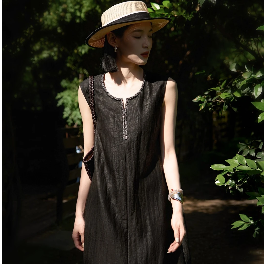 【月夜流萤 云纱载珠】古法龟裂纹 钉珠香云纱加长款SQD883570MG