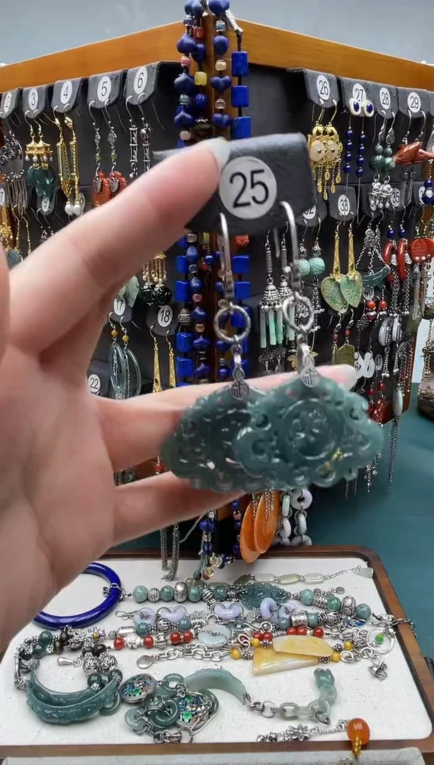 翡翠银S925镶嵌耳饰歌*饰品