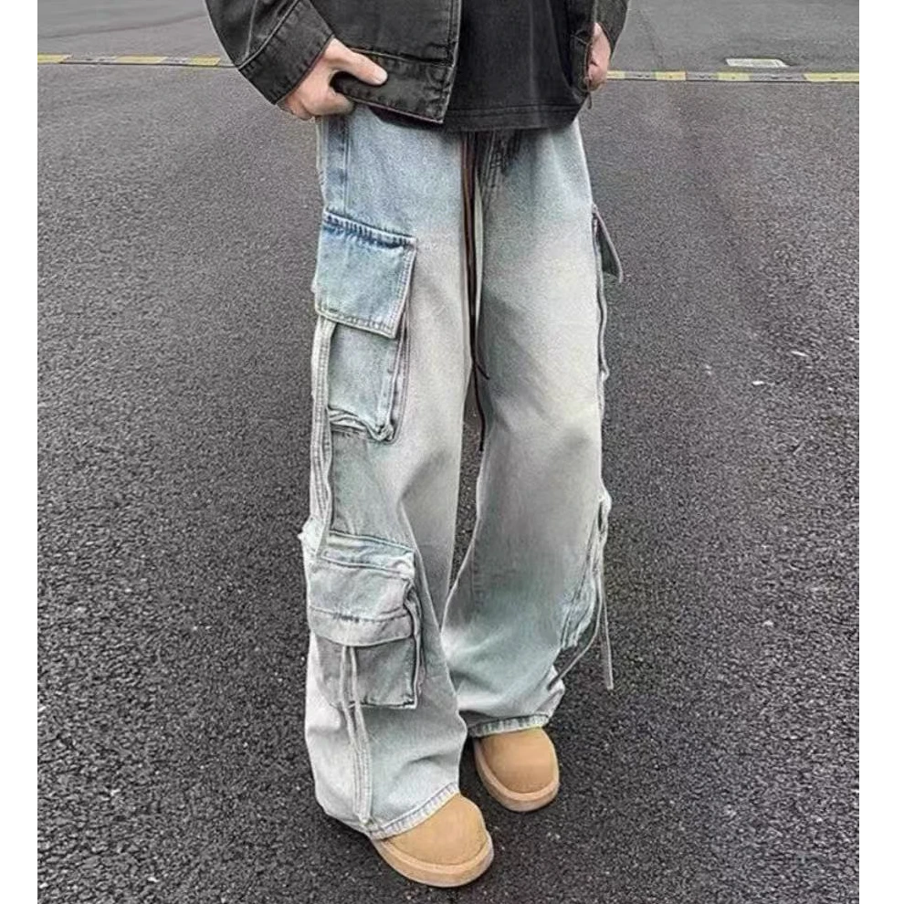 水洗四季通用多口袋重工女牛仔裤嘻哈夏季复古{仅直播售卖}