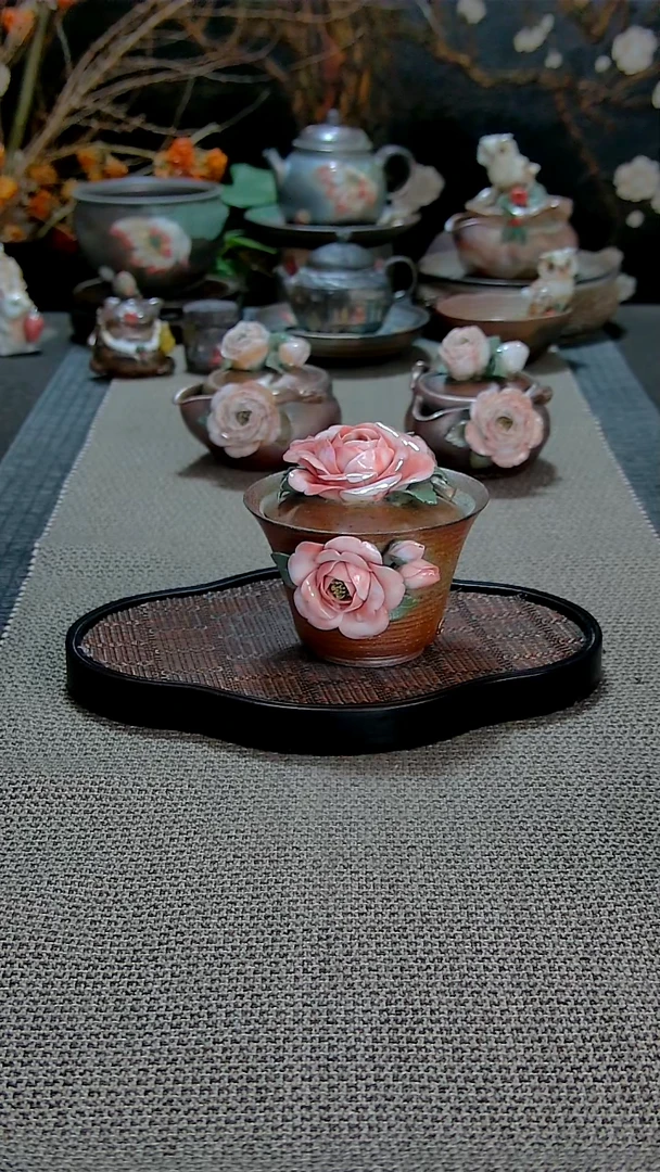 黄老师山茶花盖碗柴烧