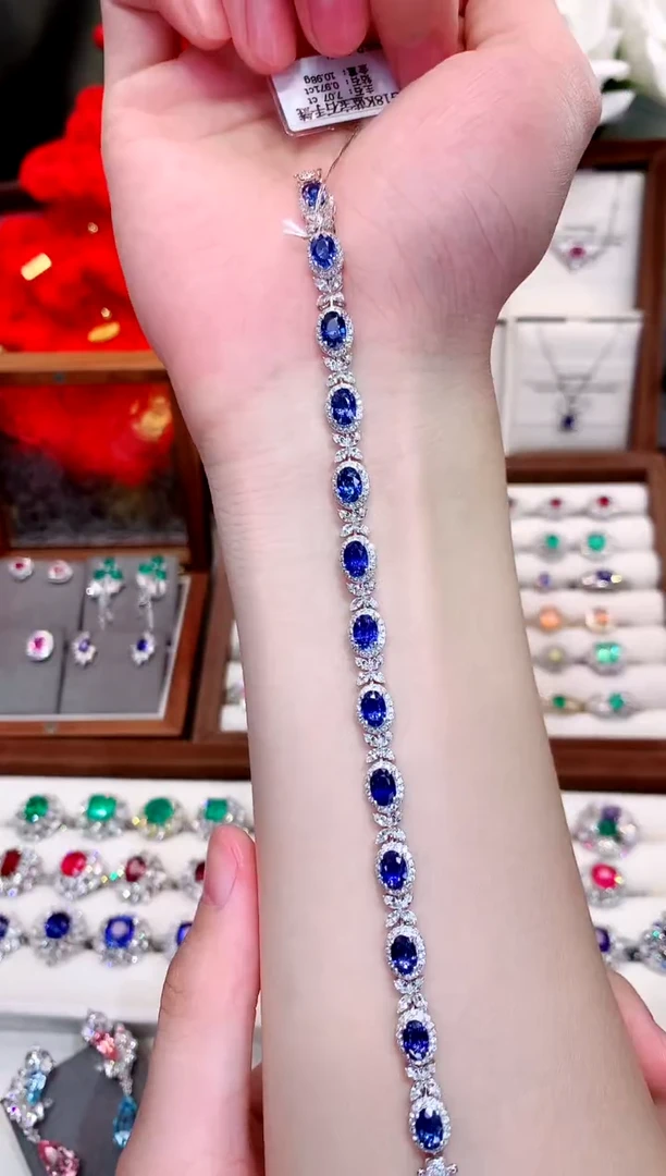 蓝宝石手链18K金镶嵌7.07ct/天然宝石/七天无理由