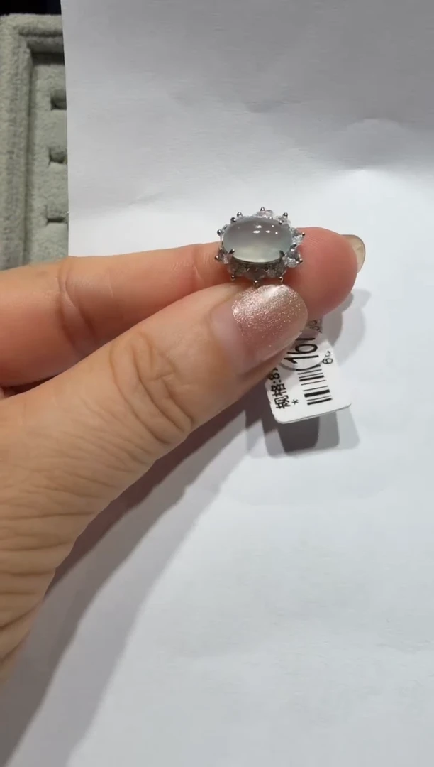 银S925镶嵌戒指翡翠缅甸A货翡翠戒指