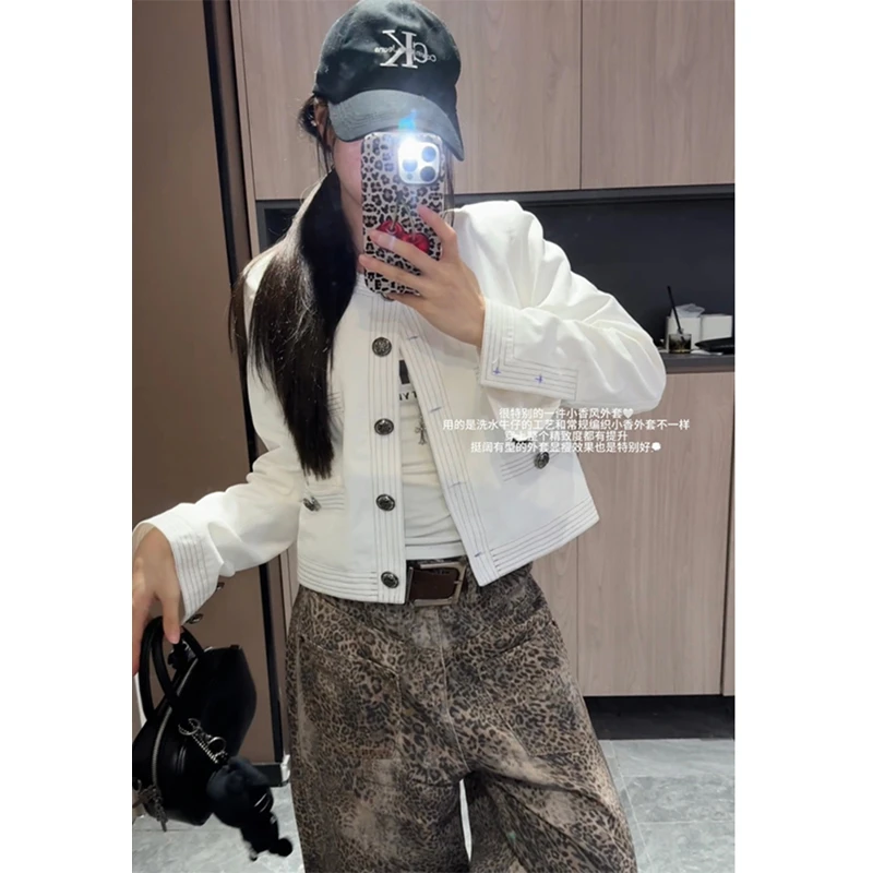 中古香香 秋季新款白色明线撞色小香风设计短外套女显瘦夹克上衣