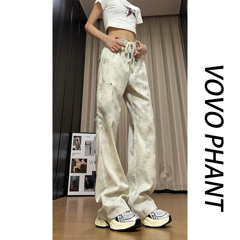 VOVO 美式扎染早秋男士休闲裤宽松百搭直筒垂感潮流阔腿裤