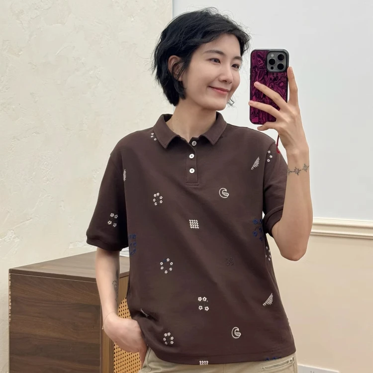 浪清/女装推荐 埃弗莉夏季刺绣时尚POLO衫44501#2025新款夏季上衣