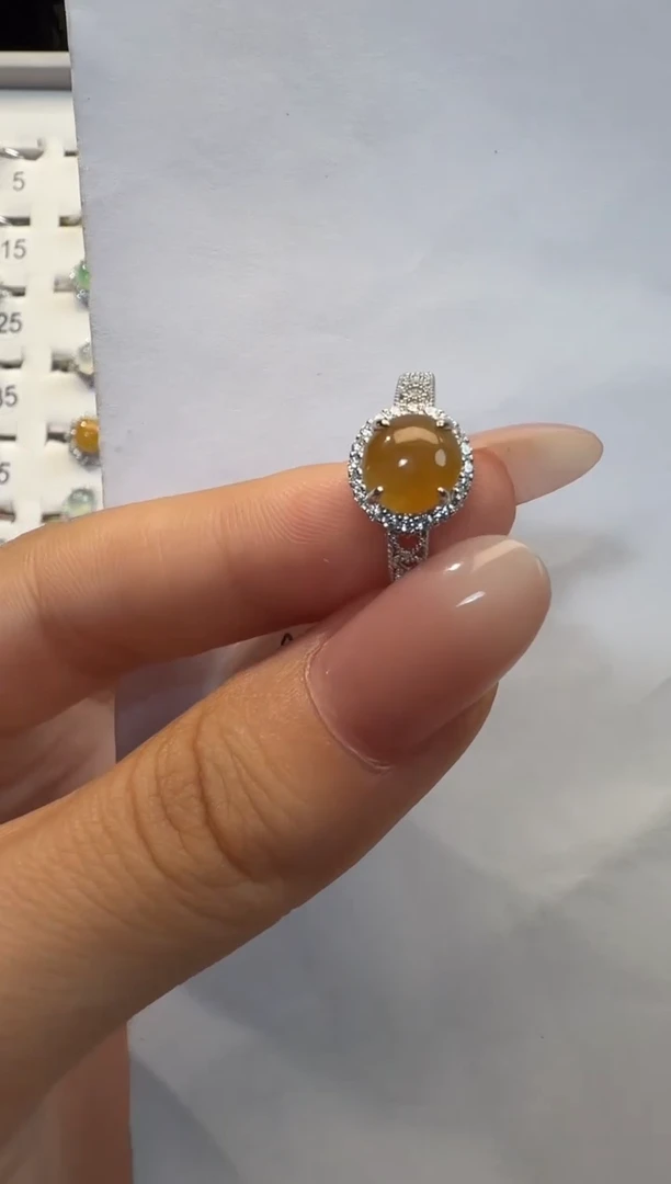 银S925镶嵌戒指翡翠925银镶翡翠戒指镶嵌26