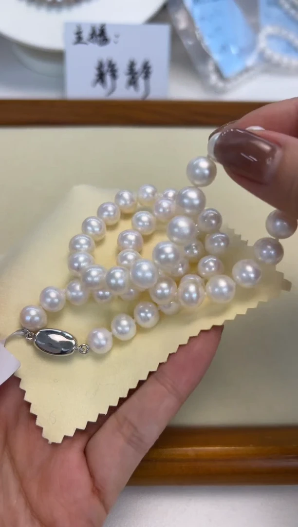颈饰银S925镶嵌淡水珍珠8.5-9.5mm无核白珠项链
