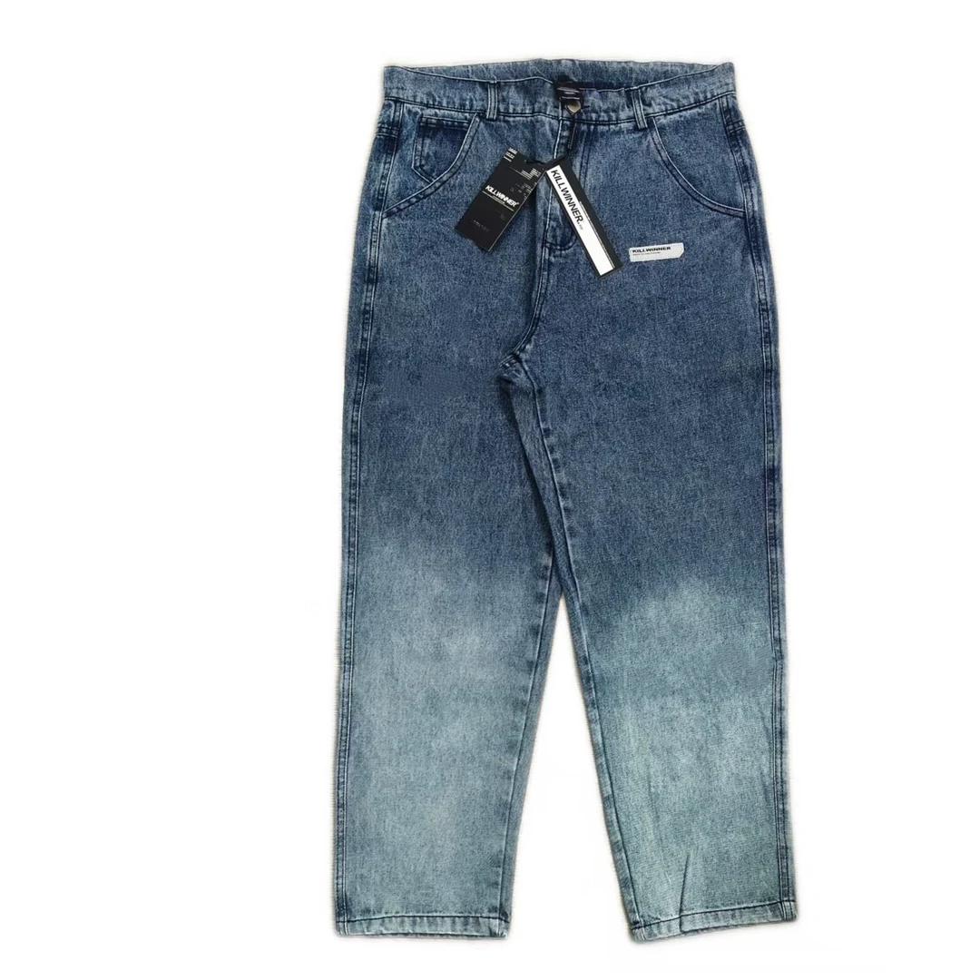 【OY】时尚潮流蓝色渐变直筒牛仔裤
