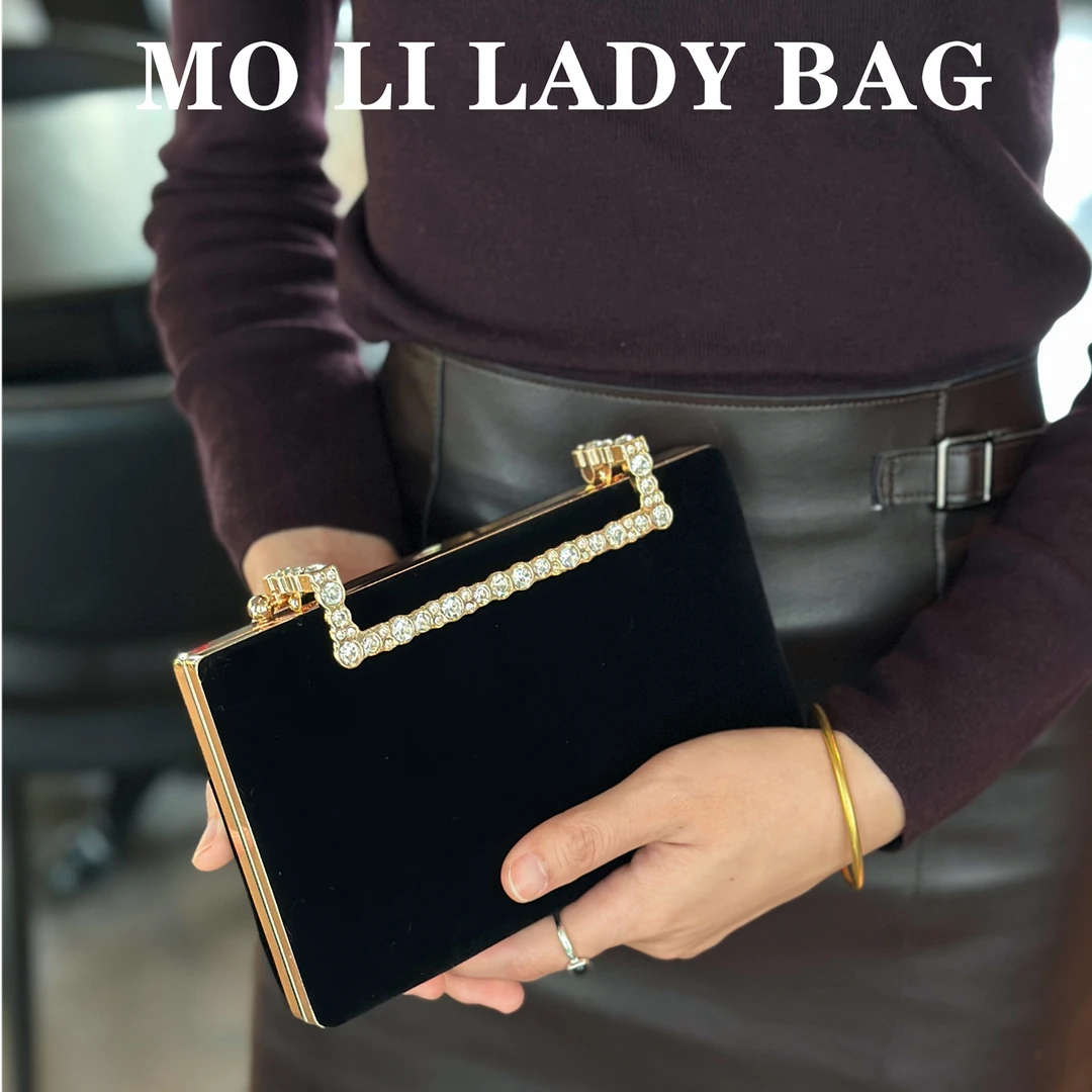 名媛高级感手拿包复古丝绒晚宴包气质盒子包舞会包婚礼包链条包女