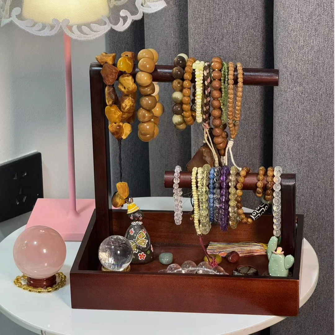 实木首饰架收纳盒饰品手串佛珠展示架手表文玩项链放置架手环古玩