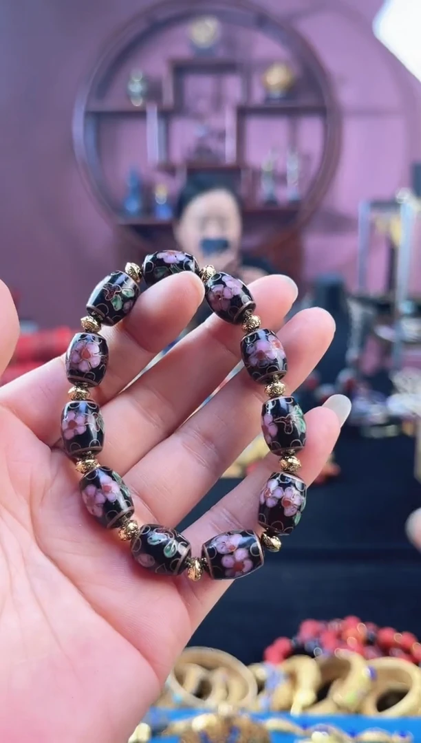 非遗 景泰蓝手串 黑色桶珠