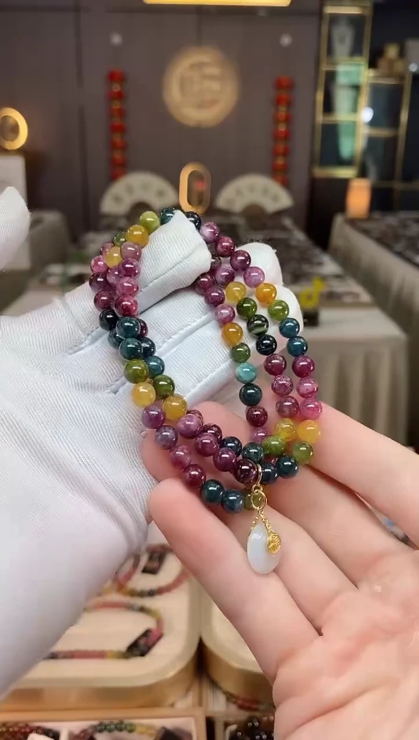 未镶嵌老矿碧玺彩虹三圈手串6mm+碧玺xion多样性发一条