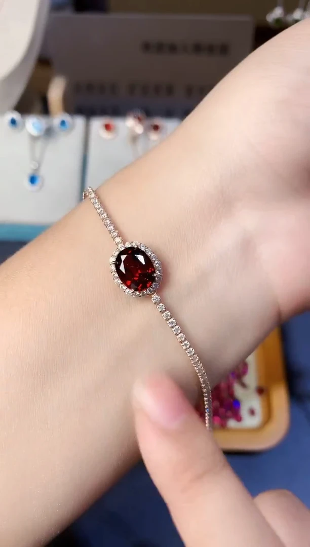 银S925镶嵌手链石榴石天然
