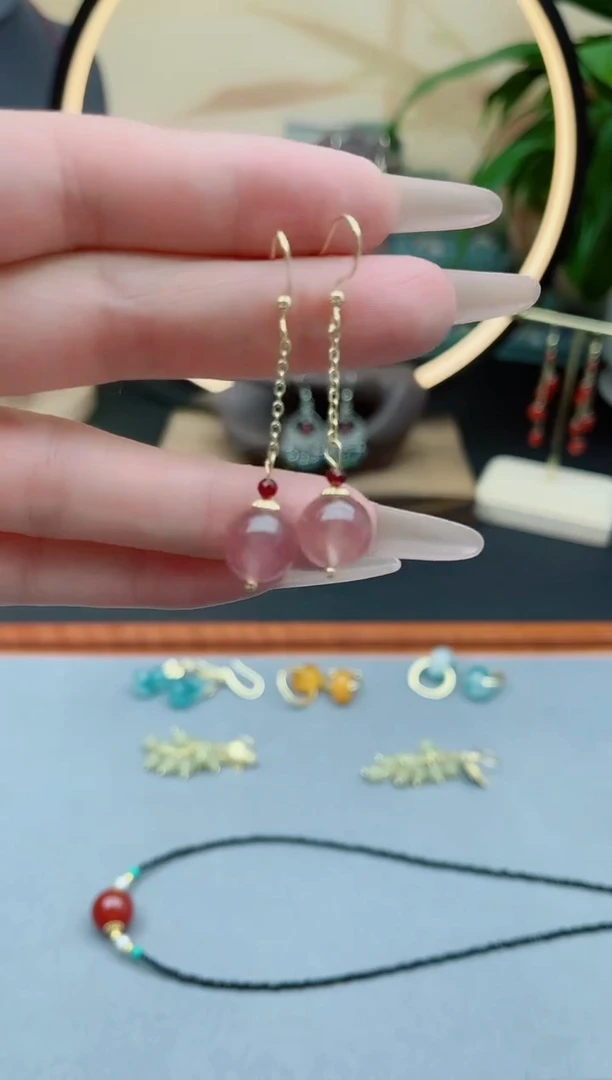 水晶耳饰银S925镶嵌550草莓晶